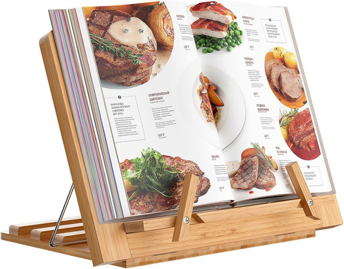 Bamboo book stand adjustable - book,